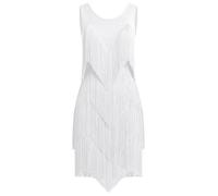 Strass, mehrlagiges Fransenkleid, Ballsaal, Latein-Tanzkleid für Damen, gestufte Quaste, Flapper-Kleid, Tanzkostüm, Weiss/opulenter Garten, Groß