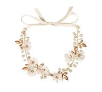 Strass Perlen Haarband mit Blumen, Goldene Brautfrisur