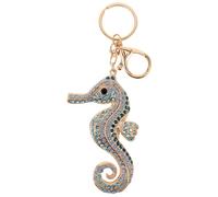 Strass-Seepferdchen-Schlüsselanhänger, glitzernd, Ozean, Meerestier, Schlüsselanhänger, Damen, Taschenanhänger, niedlicher Weihnachtsanhänger, Küstenparty-Gastgeschenke, Blau, 15.00X9.00X5.50cm