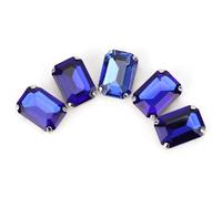 Strasssteine zum Aufnähen, 10 Stück, Rechteckige Glas-Strasssteine, Metallrückseite, Zinkenfassung, Nähklaue, Strasssteine, Glänzende Kristalle, Steine, Perlen Für Kleidung, Nähzubehör(Blau)