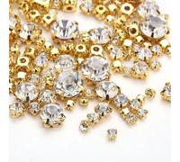 Strasssteine zum Aufnähen aus Kristallacryl mit silberner/goldener Kralle, flache Rückseite, Nähperlen für Hochzeitskleider, DIY-Bastelarbeiten, Goldkristall, gemischte Größen, 100 Stück
