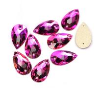 Strasssteine zum Aufnähen in Tropfenform, flache Rückseite, Kristallglas, Strass, Nähsteine für Kleidung, Dekoration, Fuchsia, 11 x 18 mm, 72 Stück