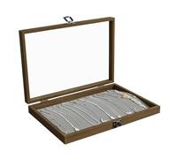 Stratalife Halskettenhalter mit 20 Haken und transparentem Deckel | Schmuckablage aus Holz, Vintage-Stil, 35 x 24 x 5 cm, Grau
