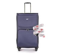Stratic Bendigo Light + Koffer mit Koffergurt Weichschale Reisekoffer Trolley Rollkoffer groß, TSA Kofferschloss, 4 Rollen, Erweiterbar, Größe L, Navy