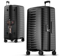 Stratic NOVIUM Hartschalenkoffer - Trolley mit 4 Rollen, TSA-Zahlenschloss, erweiterbar, aus Polypropylen, Innenfutter aus recyceltem PET, ohne Fronttasche,Größe L, Black