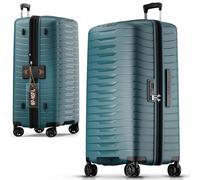Stratic NOVIUM Hartschalenkoffer - Trolley mit 4 Rollen, TSA-Zahlenschloss, erweiterbar, aus Polypropylen, Innenfutter aus recyceltem PET, ohne Fronttasche,Größe L, Petrol