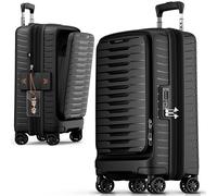 Stratic NOVIUM Hartschalenkoffer - Trolley mit 4 Rollen, TSA-Zahlenschloss, erweiterbar, aus Polypropylen, Innenfutter aus recyceltem PET, mit Fronttasche,Größe S, Black