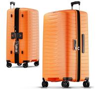Stratic NOVIUM Hartschalenkoffer - Trolley mit 4 Rollen, TSA-Zahlenschloss, erweiterbar, aus Polypropylen, Innenfutter aus recyceltem PET, ohne Fronttasche,Größe L, Rosso Clay