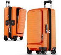 Stratic NOVIUM Hartschalenkoffer - Trolley mit 4 Rollen, TSA-Zahlenschloss, erweiterbar, aus Polypropylen, Innenfutter aus recyceltem PET, mit Fronttasche,Größe S, Rosso Clay