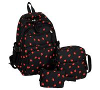 Strawberry Bookbag, Cute Knapsack Backpack, 3 Pieces Set, Adorable Fruit Design, Matching Pouch and Pen Case, Kids School Shoulder Bag for Daily Commute Kindergarten Outdoor Use
