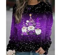 Street Langarm Rundhals Casual Top aus Polyester mit mäßiger Elastizität, perfekt für den Alltag, Urlaub, Zuhause und Clubwear das ganze Jahr (XL Lila)