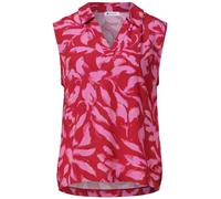 Shirttop STREET ONE, Damen, Gr. 38, salsa rot, Jersey, Obermaterial: 95% Viskose, 5% Elasthan, geblümt, normal hüftbedeckend, V-Ausschnitt, Tops Shirttop, Sommertop mit Kragen und floralem Allover-Pri