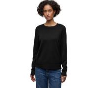 Rundhalspullover STREET ONE, Damen, Gr. 40, schwarz, Stoff, 86% Viskose, 14% Polyester, unifarben, normal normal, Rundhals, Rippbündchen, Pullover Rundhalspullover, mit Rundhalsausschnitt (16670201-40