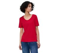 Street One Damen T-Shirt Basic mit gerundetem V-Ausschnitt – 50% Baumwolle/50% Modal – Rot Größe 46