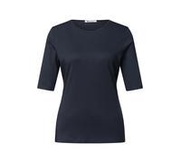 Kurzarmshirt STREET ONE, Damen, Gr. 44, schwarzest blau, Jersey, Obermaterial: 50% Baumwolle, 50% Modal, unifarben, normal hüftbedeckend, Rundhals, abgesteppte Kante, Shirts, Sommershirt mit Rundhals