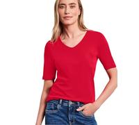 Street One Frauen Basic T-Shirt mit V-Neck in Unifarbe in Rot, Gr: 44
