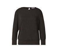 Langarmshirt STREET ONE, Damen, Gr. 40, schwarz (schwarz coffee meliert), Stoff, 95% Viskose, 5% Elasthan, unifarben, comfort fit normal, U-Boot-Ausschnitt, Bündchen, Shirts Langarmshirt, mit Flederma
