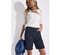 Bermudas STREET ONE "Style Yulius", Damen, Gr. 40, N-Gr, blau (tiefblau), Web, Obermaterial: 98% Baumwolle, 2% Elasthan, unifarben, casual, regular fit kniefrei, Hosen, mit Turn-Up (54954416-40) tiefb