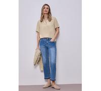 Schlupfbluse STREET ONE, Damen, Gr. 38, cotton beige, Web, Obermaterial: 100% Viskose, figurumspielend hüftbedeckend, V-Ausschnitt, Aufschlag, Blusen Schlupfbluse, Leicht abgerundeter Saum, Ärmelaufsc