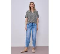 Klassische Bluse STREET ONE, Damen, Gr. 38, shadowed navy, Stoff, 100% Viskose, Minimalmuster, klassisch normal, V-Ausschnitt, Bündchen, Blusen Bluse, mit Turn-Up Funktion (72376337-38) shadowed navy