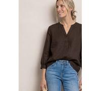Shirtbluse STREET ONE, Damen, Gr. 38, espresso braun, Web, 55% Leinen, 45% Viskose, unifarben, klassisch normal, Rundhals, Bündchen, Blusen, mit geschlitztem Rundhalsausschnitt (91863736-38) espresso 