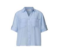 Hemdbluse STREET ONE, Damen, Gr. 44, blau (cashmere blau), Stoff, 85% Viskose, 15% Nylon, unifarben, normal normal, V-Ausschnitt, Umschlagbund, Blusen Hemdbluse, mit Turn-Up Funktion (20954021-44) cas