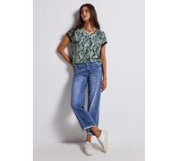 Gemustertes V-Neck Shirt Blau 36