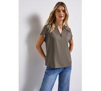 STREET ONE Damen A345728 Split Neck Bluse in Unifarbe, Dark Tumbled Beige, 34