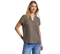 Street One Damenbluse Split Neck Kurzarm unifarben 100% Viskose schwarz tumbled beige Gr. 36