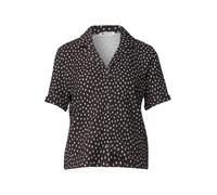 Blusenshirt STREET ONE, Damen, Gr. 40, schwarz coffee, Web, Obermaterial: 95% Viskose, 5% Elasthan, bedruckt, hüftlang, V-Ausschnitt, Shirts Blusenshirt, Kurzarm mit Turn-Up-Detail, durchgehende Knopf