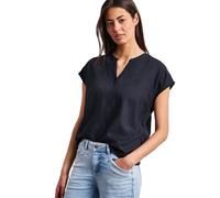 Kurzarmbluse STREET ONE, Damen, Gr. 34, shadowed navy, Stoff, 100% Viskose, unifarben, normal normal, Rundhals, abgesteppt, Blusen, mit geschlitztem Rundhalsausschnitt (88173435-34) shadowed navy