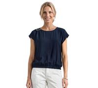 Shirtbluse STREET ONE, Damen, Gr. 42, schwarzest blau, Stoff, 88% Viskose, 12% Polyamid, unifarben, normal normal, Rundhals, abgesteppt, Blusen, in Blusen-Optik (53897026-42) schwarzest blau