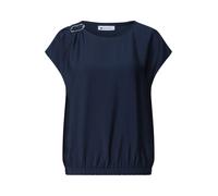 Shirtbluse STREET ONE, Damen, Gr. 38, schwarzest blau, Stoff, 88% Viskose, 12% Polyamid, unifarben, normal normal, Rundhals, abgesteppt, Blusen, in Blusen-Optik (53897026-38) schwarzest blau