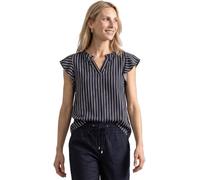 Shirtbluse STREET ONE, Damen, Gr. 44, schwarzest blau, Stoff, 100% Viskose, gestreift, regular fit normal, Rundhals, Volant, Blusen, aus softer Viskose (15037821-44) schwarzest blau