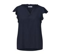 Kurzarmbluse STREET ONE, Damen, Gr. 36, schwarzest blau, Web, Obermaterial: 100% Viskose, unifarben, normal hüftbedeckend, V-Ausschnitt, Volant, Blusen, Sommerbluse mit Volant-Ärmeln (97528209-36) sch