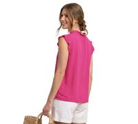 Shirtbluse STREET ONE, Damen, Gr. 44, magenta dream, Web, Obermaterial: 100% Viskose, unifarben, normal hüftbedeckend, Rundhals, abgesteppte Kante, Blusen Shirtbluse, Sommertop - Split Neck mit Rüsche