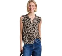 Street One Damen Blusentop Split Neck mit Rüschen und Leo-Print 100% Viskose timeless beige Gr. 40