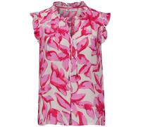Blusentop STREET ONE, Damen, Gr. 36, sanftes weiß, Web, Obermaterial: 100% Viskose, lässig geschnitten hüftbedeckend, Rundhals, Blusen Blusentop, mit Leo-Print und Rüschen (99130603-36)