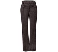 Stoffhose STREET ONE, Damen, Gr. 42, Länge 30, braun (schwarz coffee), Stoff, 90% Polyester, 10% Elasthan, unifarben, slim fit lang, Hosen Stoffhose, aus Velour (72743410-42) schwarz coffee