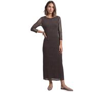 Midikleid STREET ONE, Damen, Gr. 42, EURO-Größen, braun (schwarz coffee), Stoff, Oberstoff: 95% Polyester, 5% Elasthan. Futter: 100% Viskose, kariert, normal wadenlang, Rundhals, abgesteppt, Kleider M