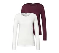 Langarmshirt STREET ONE, Damen, Gr. 34, weiß (noble rot, sanftes weiß), Web, 100% Baumwolle, unifarben, normal normal, Rundhals, abgesteppt, Shirts Langarmshirt, aus reiner Baumwolle (87958430-34) nob