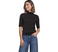 Kurzarmpullover STREET ONE, Damen, Gr. 44, schwarz, Stoff, 50% Viskose, 28% Polyester, 22% Polyamid, gemustert, comfort fit normal, hoch geschlossener Ausschnitt, Rippbündchen, Pullover, mit Turtlenec