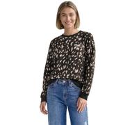 Sweatshirt STREET ONE, Damen, Gr. 34, braun (schwarz), Sweatware, 60% Baumwolle, 40% Polyester, gemustert, normal, Rundhals, abgesteppt, Sweatshirts Sweatshirt, Feinstrick (62215148-34) schwarz