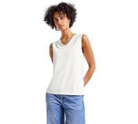 Shirttop STREET ONE, Damen, Gr. 46, weiß (sanftes weiß), Jersey, Obermaterial: 78% Polyester, 22% Viskose, unifarben, casual, regular fit taillenbedeckt, V-Ausschnitt, ohne Ärmel, Tops, mit Spitze (46