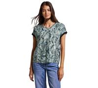 Shirttop STREET ONE, Damen, Gr. 44, arona blau, Jersey, Obermaterial: 95% Viskose, 5% Elasthan, bedruckt, casual, hüftbedeckend, V-Ausschnitt, Kurzarm, Tops, mit gemusterter Front aus Viskose und V-Au