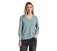 3/4-Arm-Shirt STREET ONE, Damen, Gr. 36, blau (arona blau), Stoff, 46% Modal, 46% Polyester, 8% Elasthan, unifarben, normal normal, V-Ausschnitt, Bündchen, Shirts, mit Raffungen an den Schultern (5917