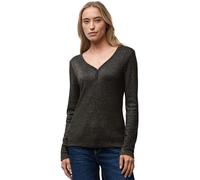 Langarmshirt STREET ONE, Damen, Gr. 44, schwarzest braun, Stoff, 53% Polyester, 29% Viskose, 10% Metallfasern, 8% Polyamid, unifarben, comfort fit normal, V-Ausschnitt, abgesteppt, Shirts, im Glitzer-