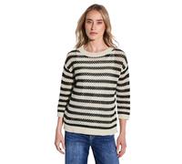STREET ONE Damen A303245 Gestreifter Mesh-Pullover, Black, 44