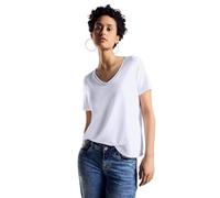 T-Shirt STREET ONE Gr. 42, weiß (white) Damen Shirts V-Shirts Mit Stickerei (42194956-42) white