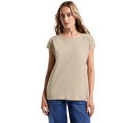 Shirttop STREET ONE, Damen, Gr. 38, beige (coastal beige), Jersey, Obermaterial: 50% Baumwolle, 50% Modal, unifarben, regular fit taillenbedeckt, U-Boot-Ausschnitt, Tops Shirttop, mit Raffung (4662416